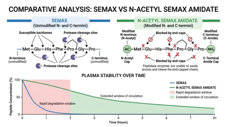 Semax vs N-Acetil Semax Amidato: Modificaciones Estructurales y Estabilidad In Vitro